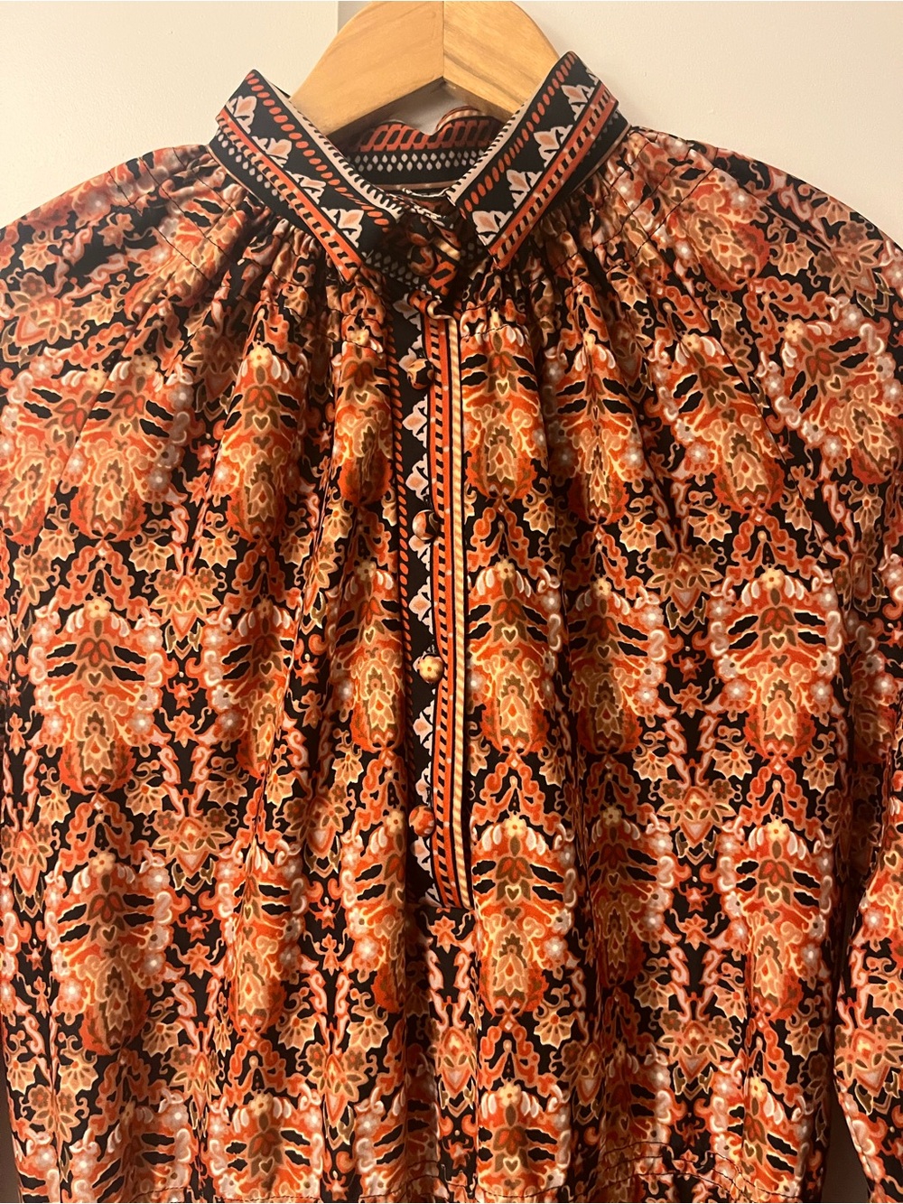 Women's Vintage Long Sleeve Printed Brown Midi Dress - Picture 3 of 4